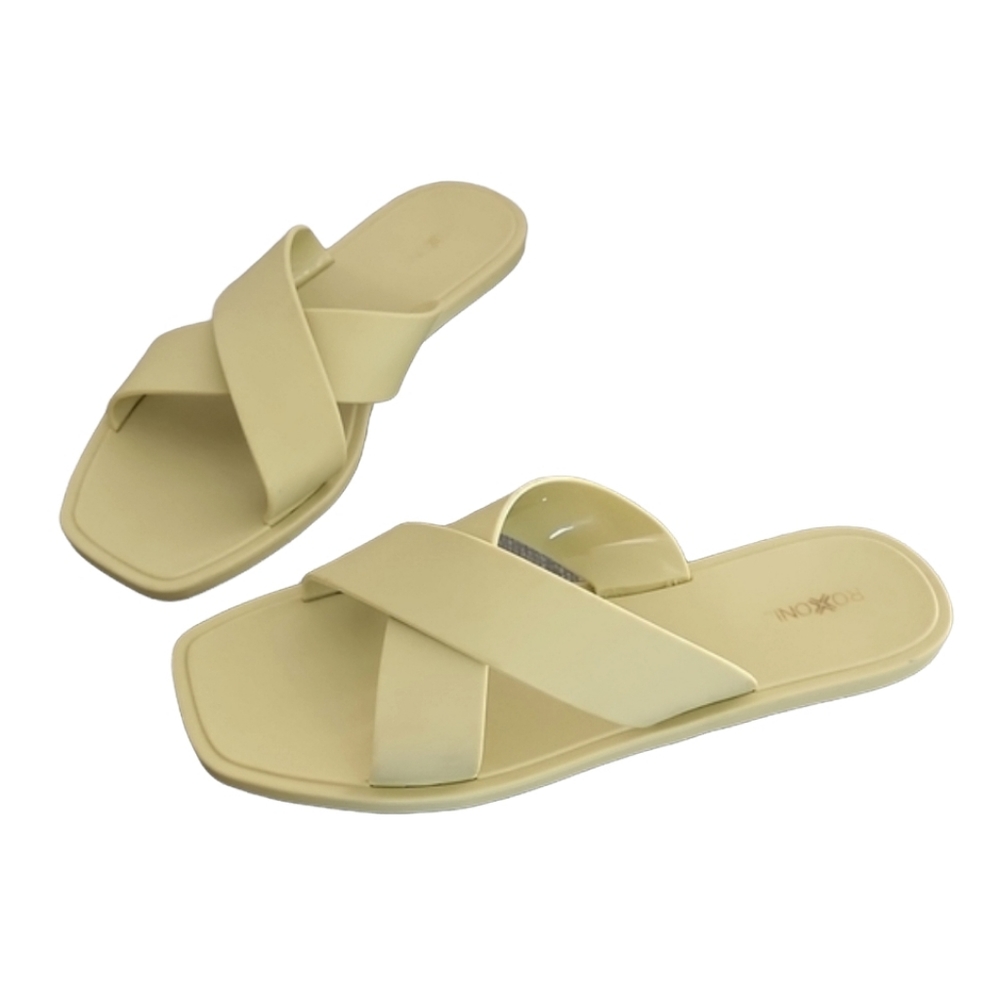 Y2K ROXONI Chartreuse Green Jelly Slides 40 9 Sandals Flexible Water Criss Cross - Picture 16 of 16